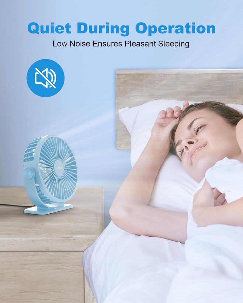 TriPole Small Desk Fan USB Powered Mini Portable Fan, 3 Speeds Strong Breeze Electric Fans, 360° Rotation Quiet Plug In Personal USB Cooling Fans for Desktop Bedroom Office Table Travel Cruise, Blue - Image 4